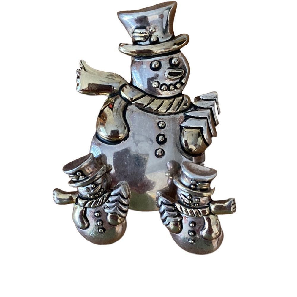 Vintage Snowmen Holiday Brooch and Earrings Set Signed MJ